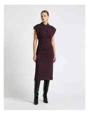 [Cue] Plum Polka Dot Collared Midi Dress in Purple