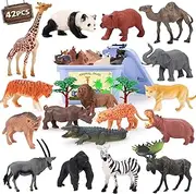 PELOSTA 42 PCS Safari Animal Figure Toys for kids, Realistic Jungle Zoo Animals with Storage Box, African Wild Animal Playset, Toddler Sensory Play Educational Toy Gift for 3 4 5 6 7 Year Old Boy Girl