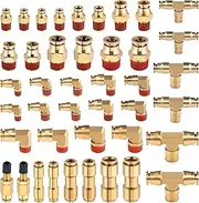 CheeMuii 43 PCS Brass DOT Air Brake Line Fittings 1/4" 3/8" 1/2" Push to Connect Fittings Quick Connect & NPT Thread Tube Air Hose Fittings Repair Kit for Truck or Industrial Air System