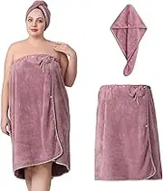 OneDream Plus Size Towel Wrap for Women, Adjustable Towel Wrap Women with Hair Towel (XXL-XXXXL), Bath Towel Dress After Shower, Large Spa Towels for Body Purple