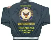 USS SPOKANE CL-120/CLAA-120 CRUISER NAVY EMBROIDERED SATIN JACKET(BACK ONLY)