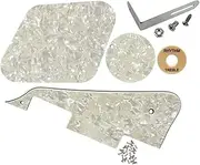 FLEOR Set of LP Pickguard/Control Backplate/Selector Switch Cover/Toggle Switch Ring/Truss Rod Cover/Chrome Bracket/Mounting Screws for LP Standard Guitar, Aged Pearl 4Ply