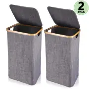 2X Laundry Hamper & lid,100L Large Bamboo Laundry Basket Washing Clothes Storage