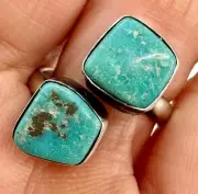 Navajo Natural Turquoise Adjustable Ring Sz 6.5 Sterling Signed E Skeets 6.2g