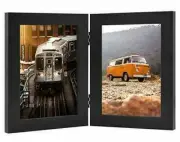 5x7 Double Picture Frame for Two Hinged Photo Family Baby Anniversary, Black