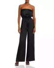 AQUA Strapless Wide Leg Jumpsuit Women's XL Black Leopard Print Tie Waist PullOn