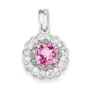 Sterling Silver Rhodium Plated White Topaz & Pink Tourmaline Pendant
