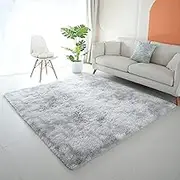 Shag Area Rug 6’x6'(185x185cm) Tie Dyed Grey, Plush Fluffy Fur Rug for Living Room, Square Carpet for Bedroom, Soft Shaggy Rug for Living Room Dorm Nursery Indoor