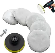 DIREFLY Wool Polishing Buffing Pad Car Polisher Buffer Wheel, 7Pcs Set, Wool Buffing Polishing Pad for Compound Cutting & Polishing, Suitable for Car, Glass, Stone, White