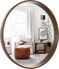 round Mirror with Wood Frame 24 Inch Circle Wall Mirror for Bathroom round Wall