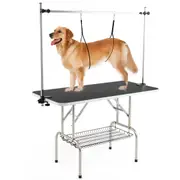 Costway Dog Grooming Table Foldable Pet Bathing Station w/Height Adjustable Arms Loops Clamps Mesh Tray