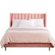 Bed Frame Velvet Base Bedhead Headboard Queen Size Wooden Platform Pink