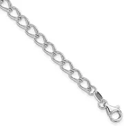 [JewelryWeb] 925 Sterling Silver Solid Polished Fancy Lobster Closure Rhodium Plated Half Round Wire Curb Chain Bracelet 18 Centimeters Link-Bracelet for Women and Men