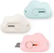 3-Pack Mini Pocket Box Cutter Set in Candy Colors - Retractable Blade Utility Knife, Letter Opener,Envelope Knives for Keychain Decoration, Gift,Kids, Cloud Pocket Box Cutters in Plastic,Letter Opener