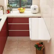 Wall Mounted Folding Table Space Saving Wooden Computer Desk (White50 * 40cm) Maximum Load 50kg