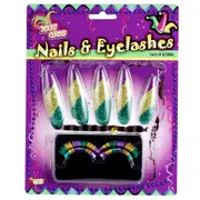 10pc Forum Novelties Mardi Gras False Nails And Lashes Set Costume Accessory Kit