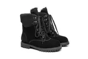 AUSTRALIAN SHEPHERD UGG Boots Women Sheepskin Wool Lace Up Chunky Mina Black