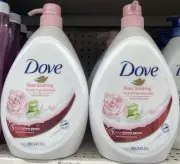 2 Bottle Dove 33.8 Oz Rose Soothing & Aloe Vera Go Fresh Body Wash