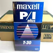 Case of 10 VHS Tapes MAXELL P/I Plus T-30 Video Cassette Tapes NEW Made In USA