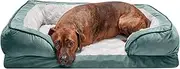 Furhaven Pet Dog Bed - Memory Foam Plush Velvet Waves Perfect Comfort Traditional Sofa-Style Living Room Couch Pet Bed with Removable Cover for Dogs and Cats, Celadon Green, Large