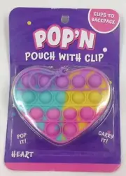 POP'N Pop It Heart Pouch With Clip Fidget Toy Kids Accessory Multicolor