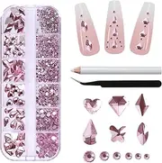 Nail Rhinestones Nail Art Gems Crafts Crystals Glass Decorations Set Ab Rhinestones Flatback Design Face Clothes Shoes Decor Diy Acrylic Nail Art Decoration(pink)