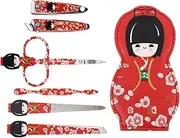 FRCOLOR Japanese Doll Pattern Stainless Steel Personal Nail Clippers Set of 6Pcs Nail Tools Kit for Women Man Home