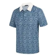 Polo Shirt Mens 2XL Blue Coconut Tree Short Sleeve Performance Golf Daily D1