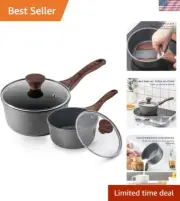 Nonstick Sauce Pan Set with Lid, 1.5QT + 2.5QT Saucepan with Handle Swiss Gra...