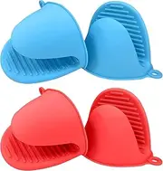 GENHY 2 Pairs Heat Resistant Mini Silicone Oven Gloves, Pinch Mitts Potholder for Kitchen Cooking & Baking (Red and Blue)