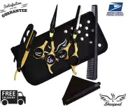 Salon Professional Barber Hairdressing Scissors Set with Razor GOLD/BLACK 6.5"