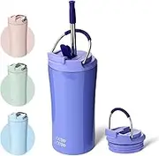 BOTTLE BOTTLE Insulated Coffee Cup with Straw Reused Iced Coffee Tumbler Kids Water Bottle 350ml Stainless Steel Travel Mug with Handle（purple）