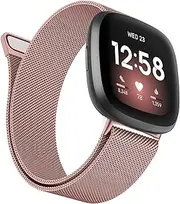 Leonids Metal Bands for Fitbit Versa 3 Bands/Fitbit Sense Women Men, Stainless Steel Mesh Magnetic Adjustable Replacement Strap Compatible for Fitbit Versa 3/Sense Smartwatch