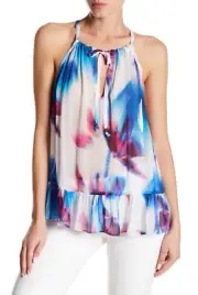 Nicole Miller Women's Halter Neck Chiffon Sleeveless Top Viscose Blouse Size S
