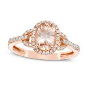 Previously Owned - Oval Morganite and 0.20 CT. T.W. Natural Diamond Frame Buckle Ring in Solid 14K Rose Gold