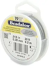 Beadalon 19 Strand Stainless Steel Bead Stringing Wire.015 in (0.38 mm), Satin Silver, 30 ft (9.2 m)