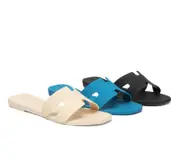 EVERAU® Women Flat Slides Katherine - Peacock Blue / AU Ladies 8 / AU Men 6 / EU 39