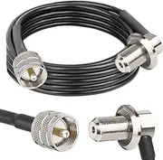 MOOKEERF 10FT RG58 UHF PL259 Male to SO239 Female Right Angle Coax Cable for Car SUV Truck Two Way Radio Ham Antennas