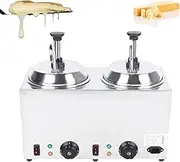 Double Head Cheese Warmer Dispenser, 1600W Electric Hot Fudge Warmer with Pump, 30-110℃ Adjustable Temperature, 2×2.5L Stainless Steel Sauce Dispenser for Cheese Caramel Melt