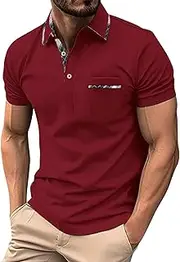 [Generic] Men T Shirts Graphic Pack Color Loose Collar Button Short Sleeved T Shirt Sleeve Top