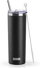 koodee 590ml Stainless Steel Skinny Tumbler Double Wall Insulated Slim Water Tumbler Cup with Lids, Straws and Straw Brushes 20oz (Black)