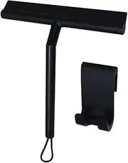All-Purpose Shower Squeegee Window Glass Wiper Scraper Cleaner with Silicone Blade and Non-Slip Handle for Bathroom/Kitchen/Car Glass/Mirror/Door/Tile, 8.4-Inch (with Hook)-Black