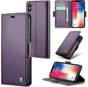 ELEPIK for iPhone X/XS Case with Card Holder, Kickstand [2 Card Holder + 1 Cash Slot] [for Women & Men] [Durable PU Leather] Magnetic Wallet Phone Cover for iPhone X/XS, Fashion Purple