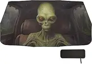WOIWB Car Windshield Sun Shade Umbrella Alien in Car Print, Auto Shade Visor Heat Insulation UV Protection 58x29.7 inches