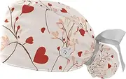 FQURFHY 2 Pieces，Scrub Caps Women,Scrub Caps,Surgical Scrub Cap,for Hospital,Flower Heart