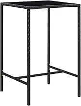 Garden Bar Table, Black, 70 x 70 x 110 cm, Poly Rattan and Glass Top, Weather-Resistant Outdoor Accent Table, Square Outdoor Table for Patio, Resin Table for Dining and Drinks