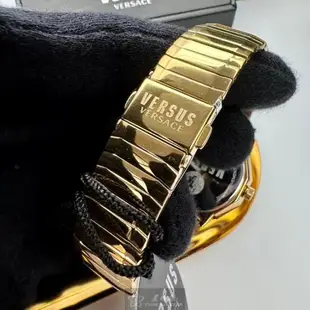 VERSUS VERSACE 凡賽斯男女通用錶 38mm 金色12邊形精鋼錶殼 黑色簡約, 中二針顯示錶面款 VV00384