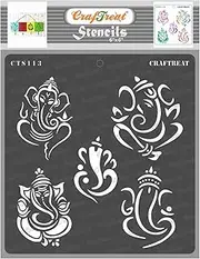 [CrafTreat] Ganesha Stencil for Painting on Wood, Home Decor and Wall Art - Ganesha Stencil - 6X6 Inches - Ganesh Stencils for Painting on Tiles & Scrapbook Supplies - Indian God Art & Craft Supplies