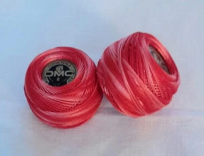 2 DMC Perle Cotton Thread Balls 10g Size 8 100% Cotton VARIEGATED RED