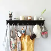 Entrance Coat Rack ，Coat Hooks, Wall-Mounted Wooden Hook Rack, 2 black color